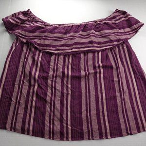 Lane Bryant Women's Off The Shoulder Top Size 22/24 Purple Striped Knit Ruffle